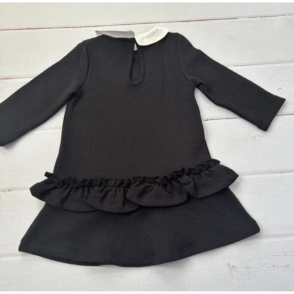 Janie And Jack Girls Black Tiered Dress Ruffles Peter Pan Collar Size 3t Quilted